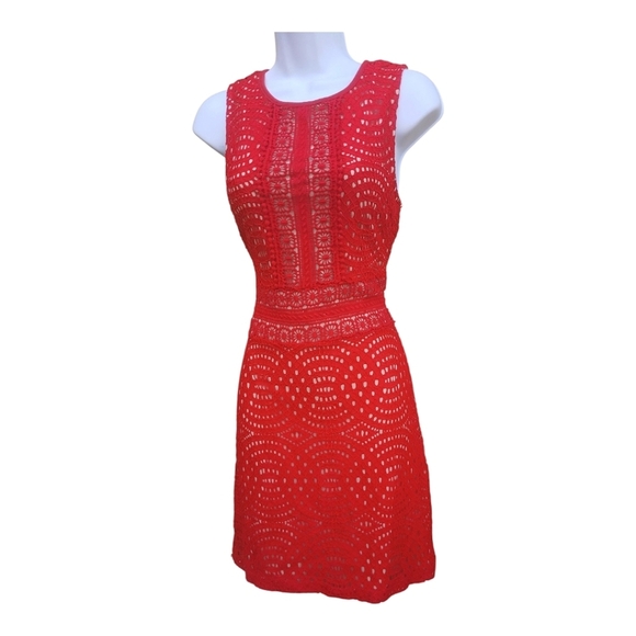 Dex Red Nude Crochet Lace Mini Dress Medium - Picture 2 of 3